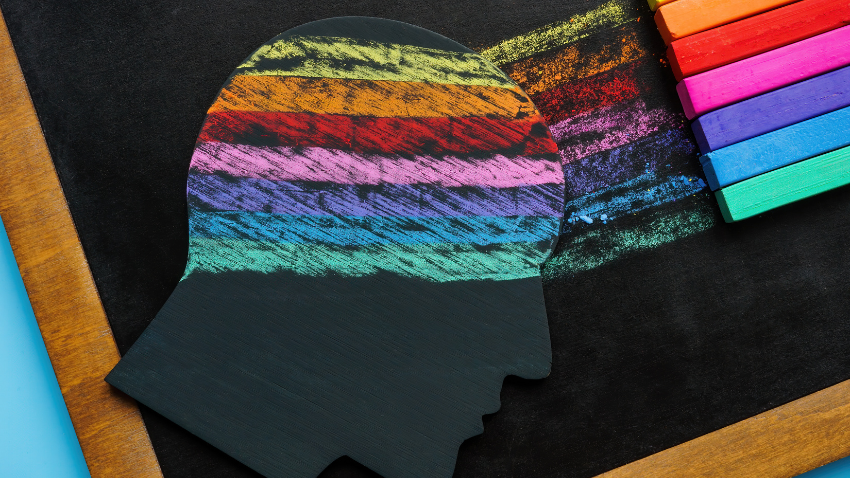 Different colors on a head representing neurodivergence